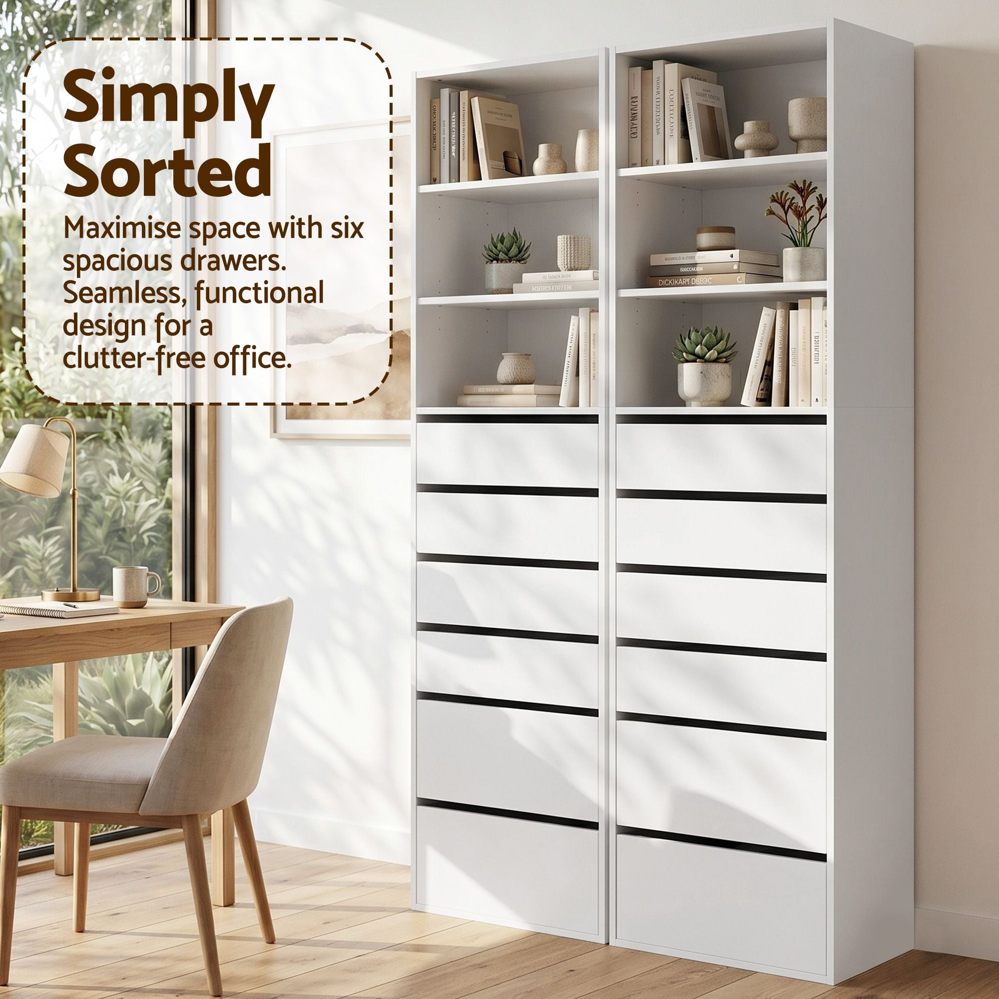 2x Chest of 6 Drawers Tallboy Cabinet Adjustable Shelf White