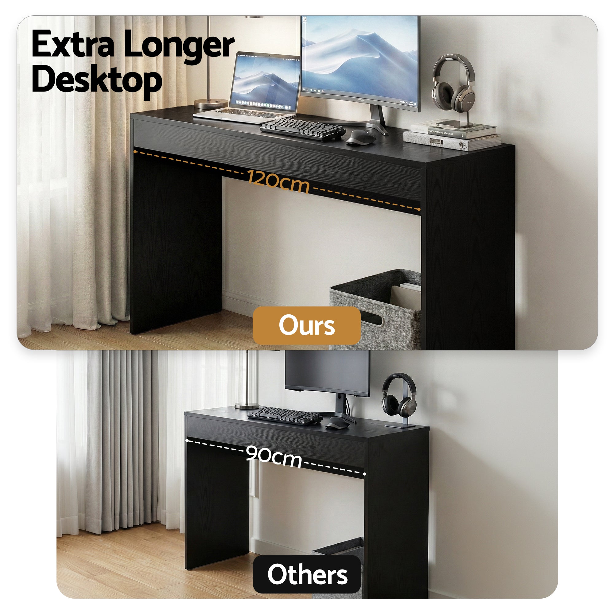 Console Table 120CM Hallway Entryway Sofa Table with Storage - Black