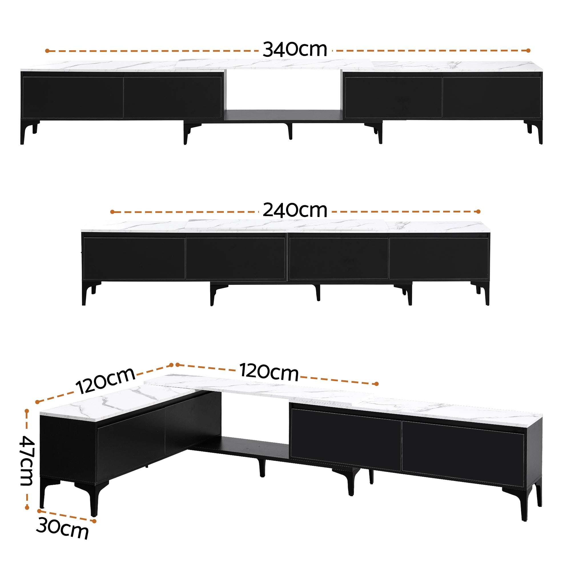TV Cabinet Entertainment Unit Stand Extendable Black