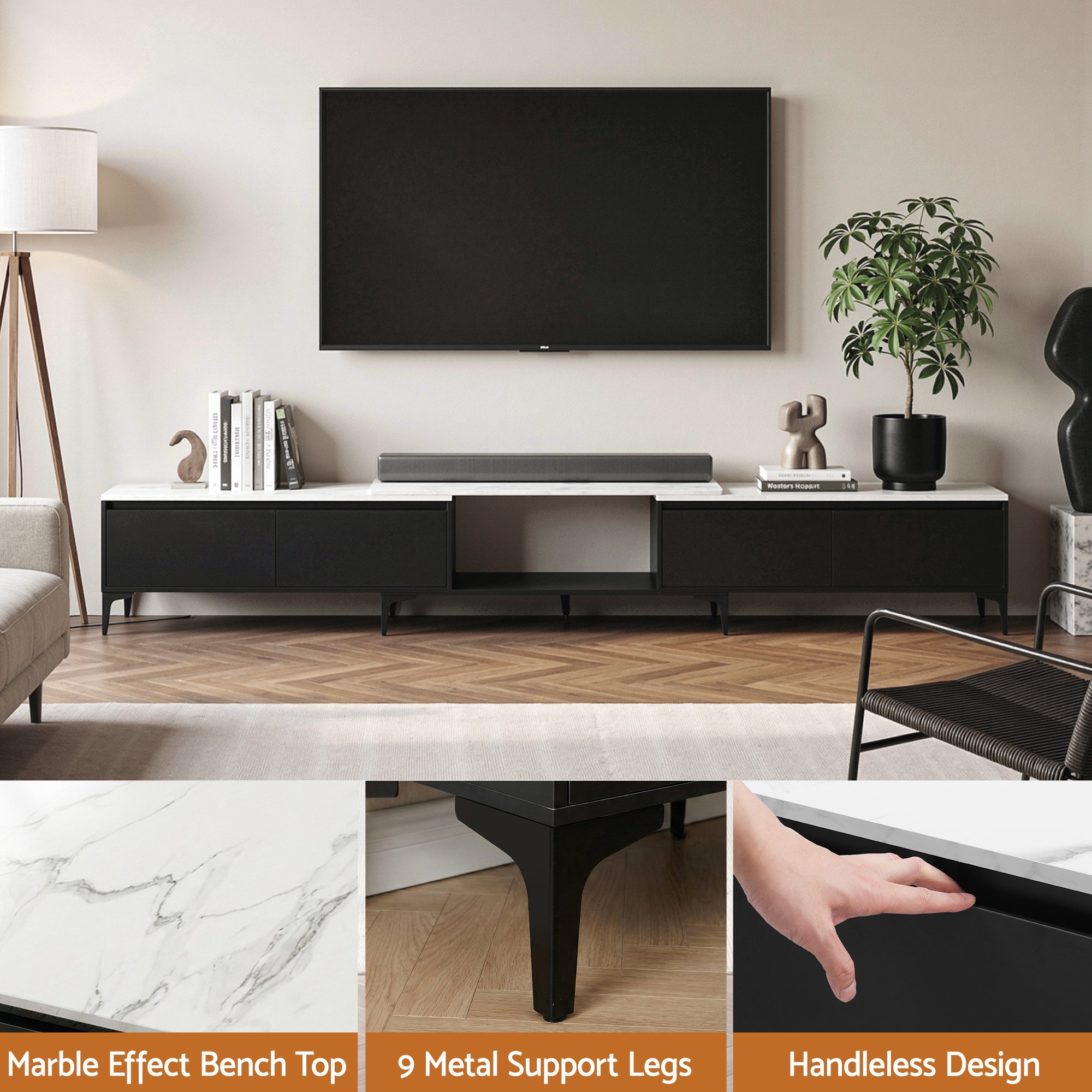 TV Cabinet Entertainment Unit Stand Extendable Black