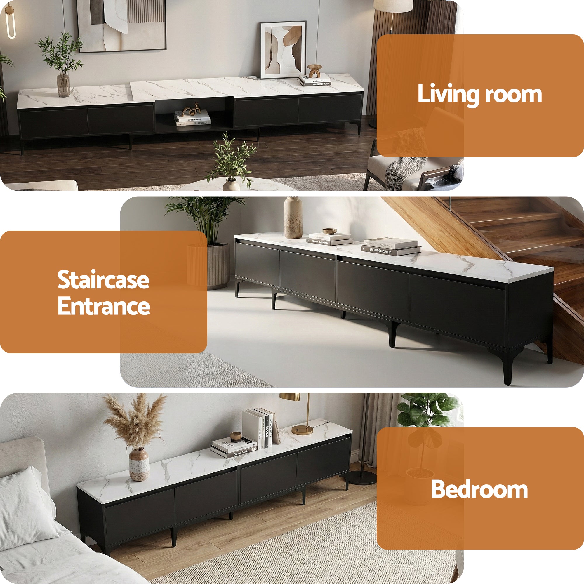 TV Cabinet Entertainment Unit Stand Extendable Black