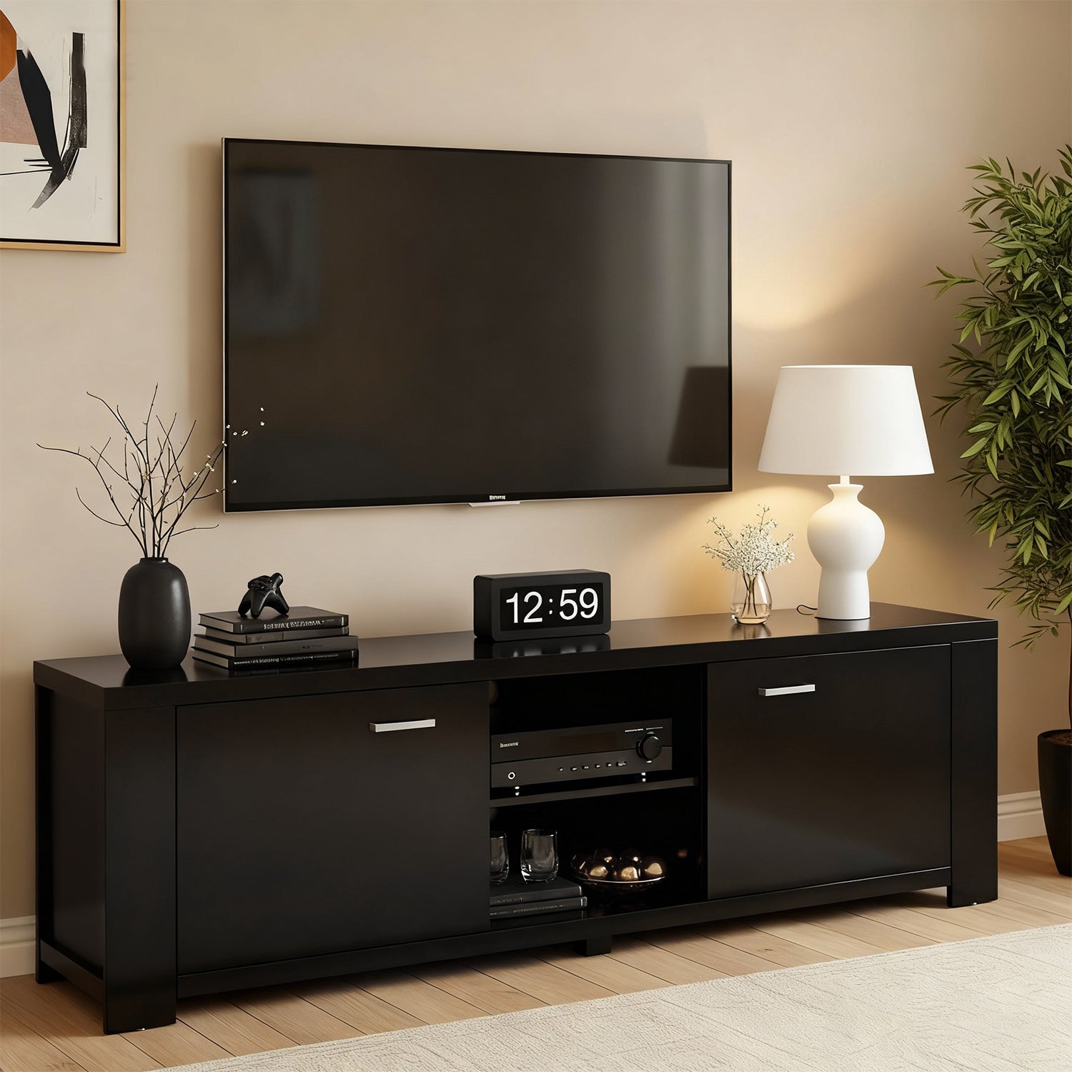 TV Cabinet Entertainment Unit 160cm Black Maxi