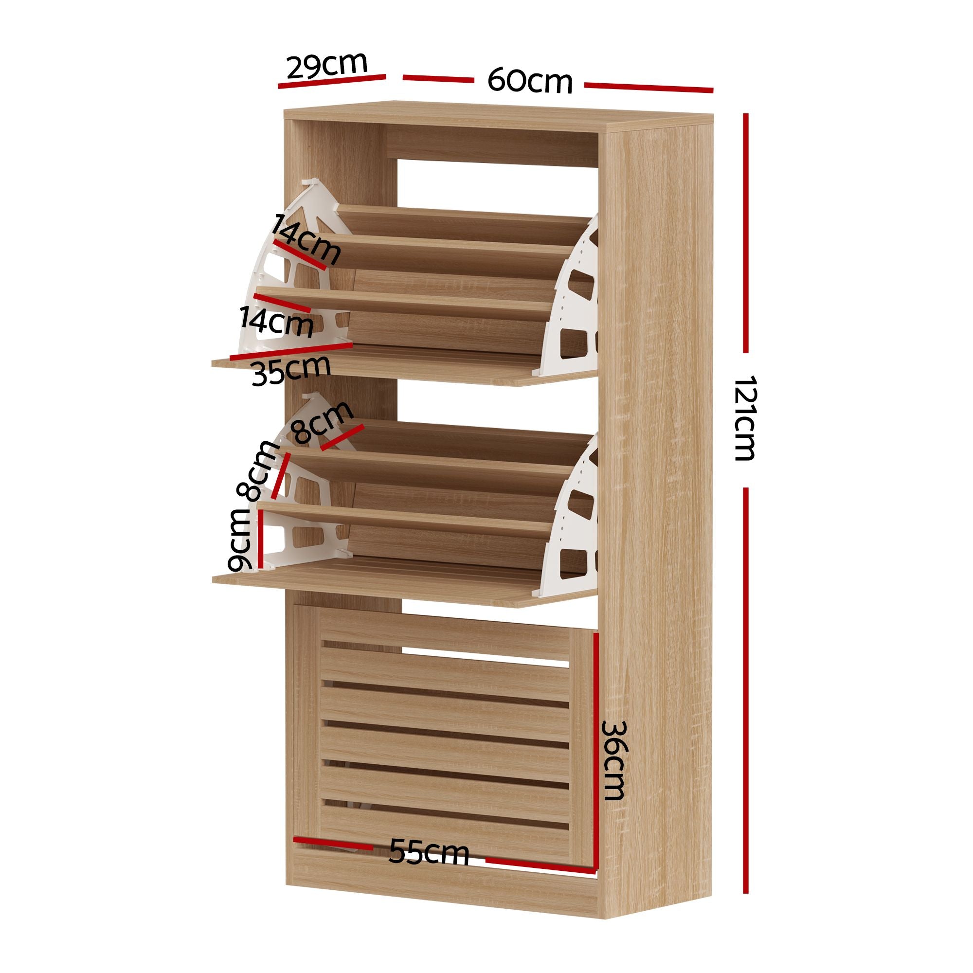 2x Shoe Cabinet Storage Organiser 3 Flip Drawer Pine