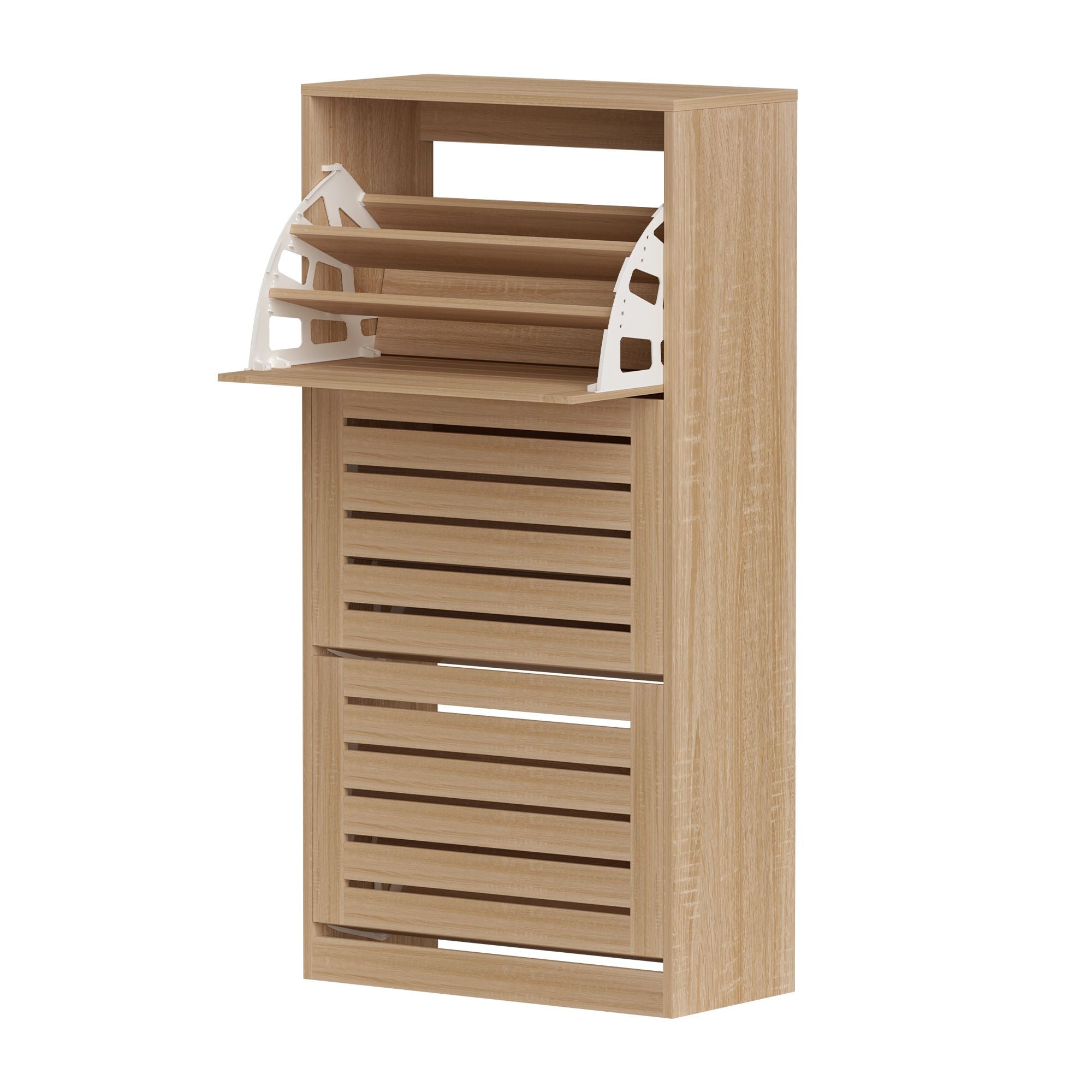 2x Shoe Cabinet Storage Organiser 3 Flip Drawer Pine