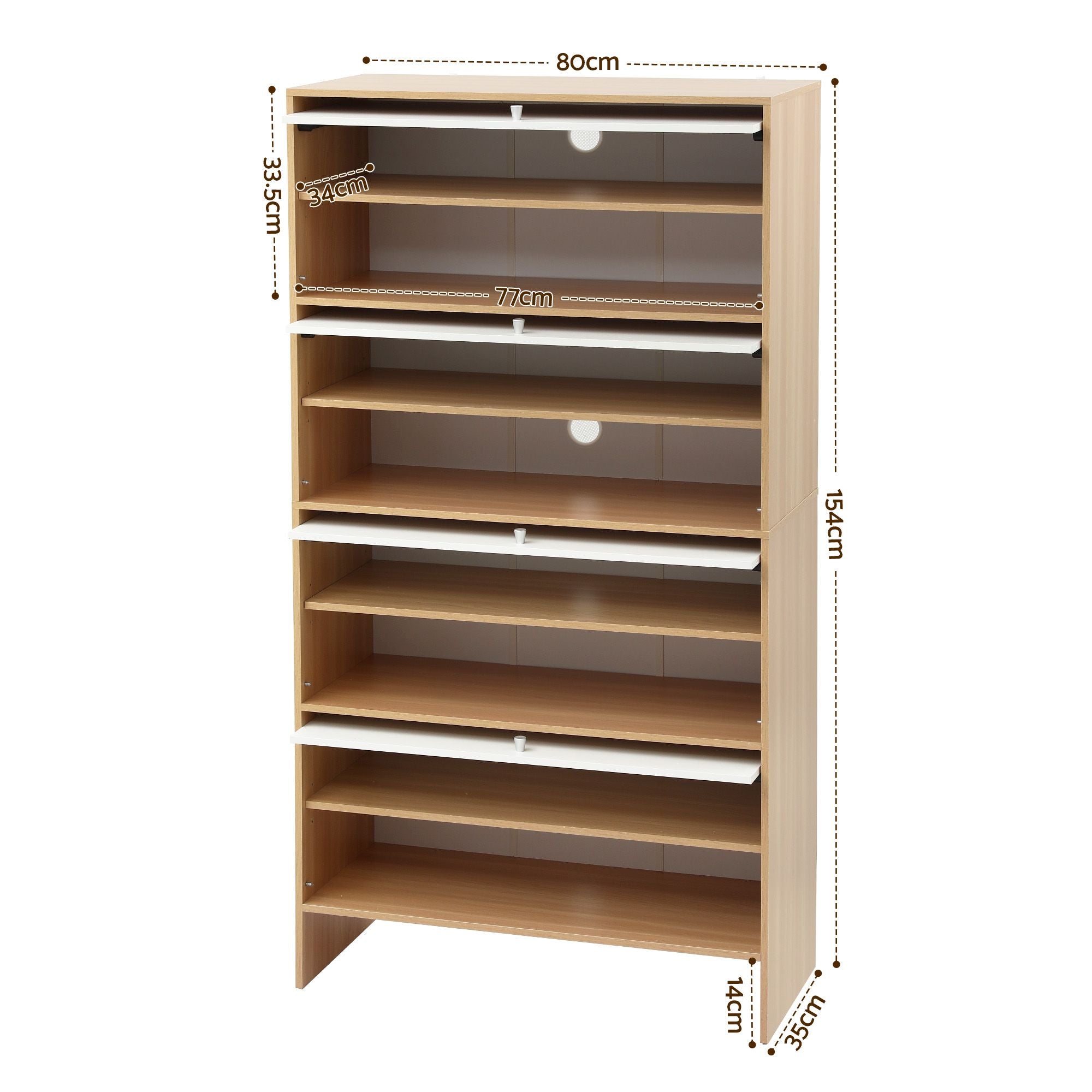 Narrow Shoe Cabinet Adjustable Shelves Flip-up Door White & Pine