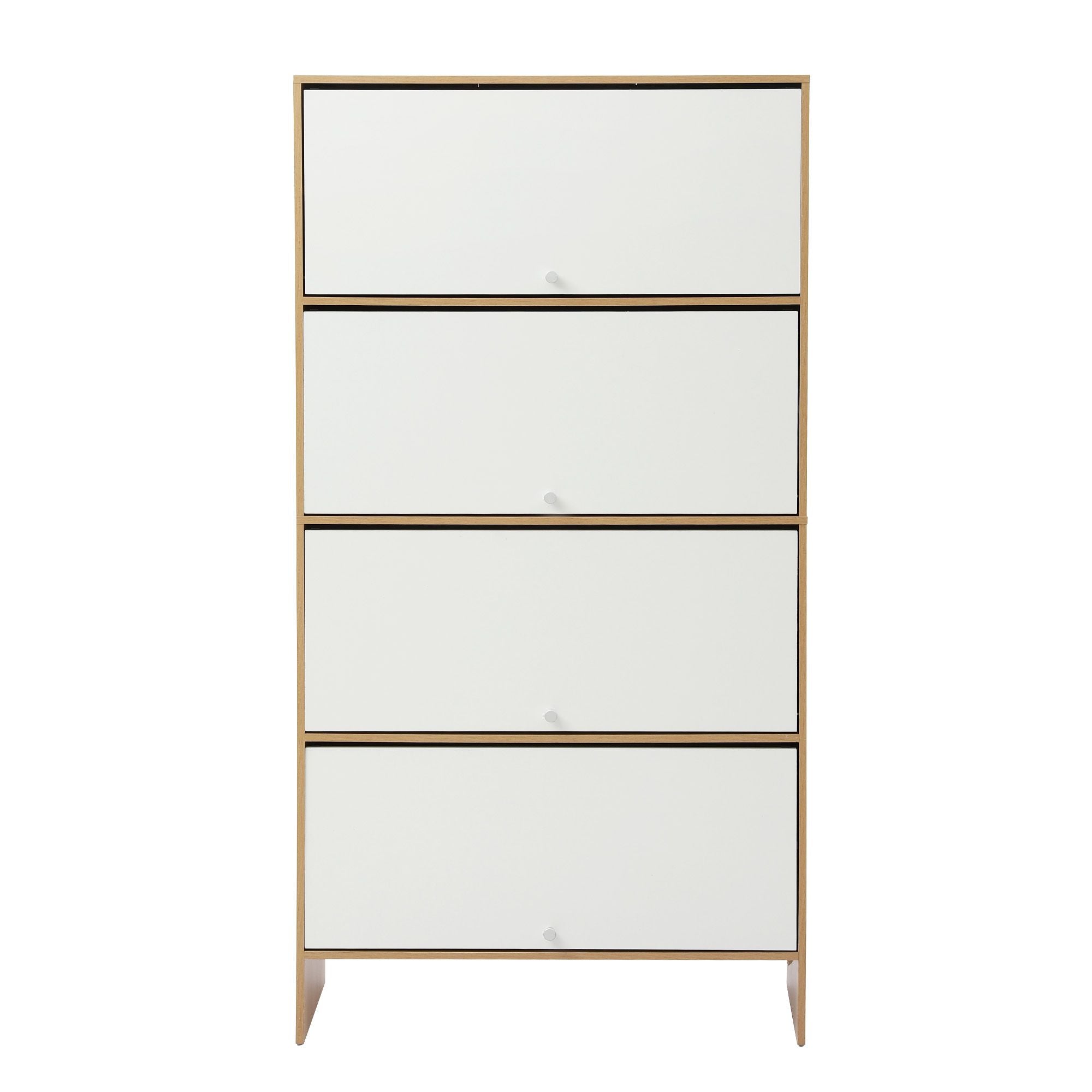 Narrow Shoe Cabinet Adjustable Shelves Flip-up Door White & Pine