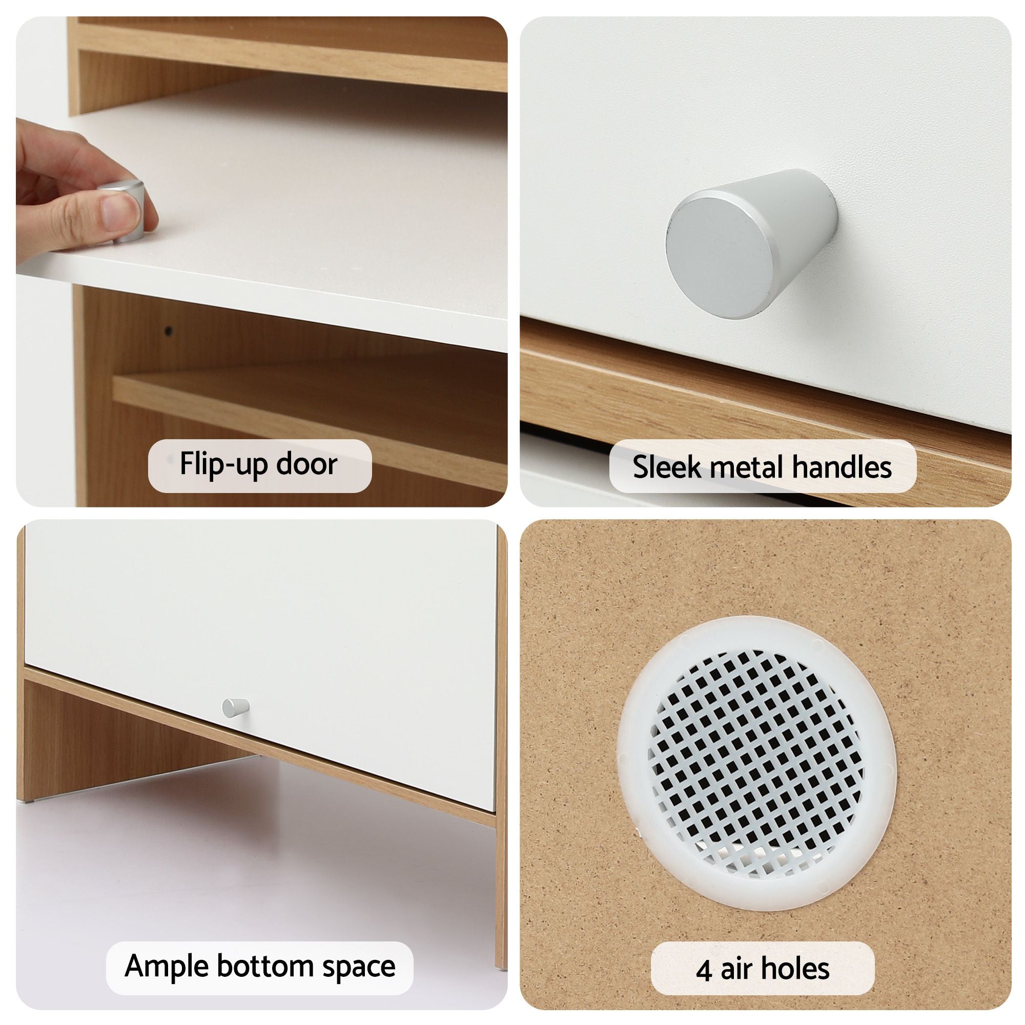 Narrow Shoe Cabinet Adjustable Shelves Flip-up Door White & Pine