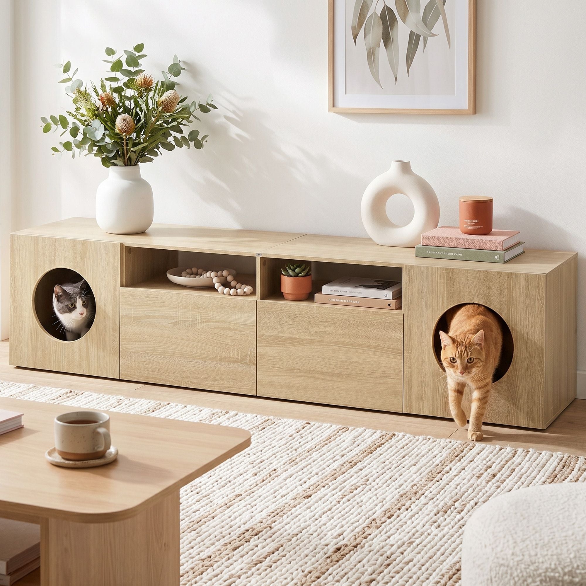 185CM TV Unit with Cat House Storage Cabinet Pine
