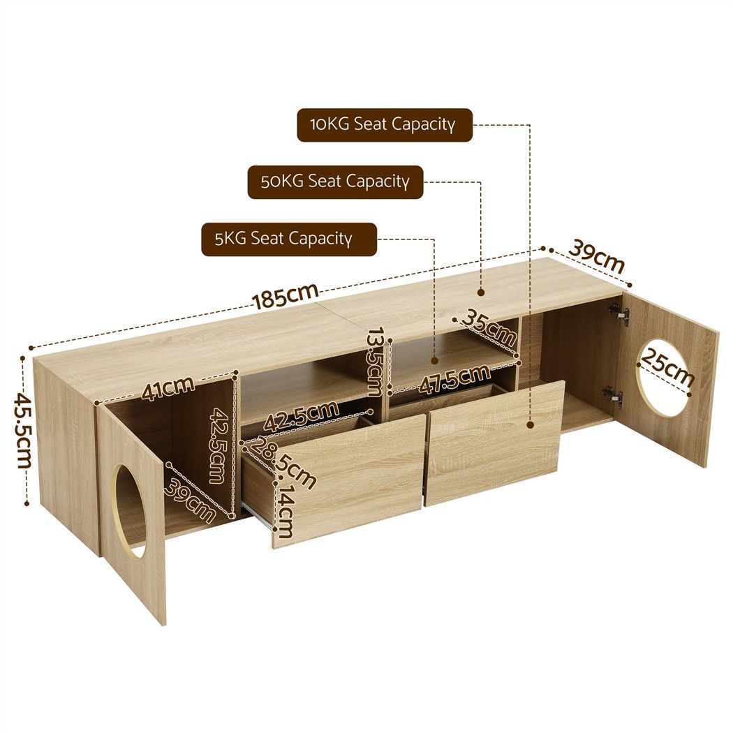185CM TV Unit with Cat House Storage Cabinet Pine