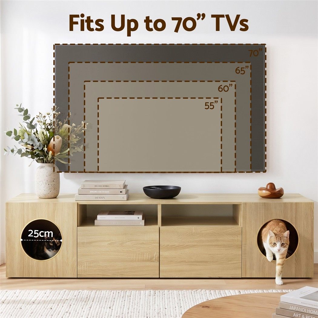 185CM TV Unit with Cat House Storage Cabinet Pine