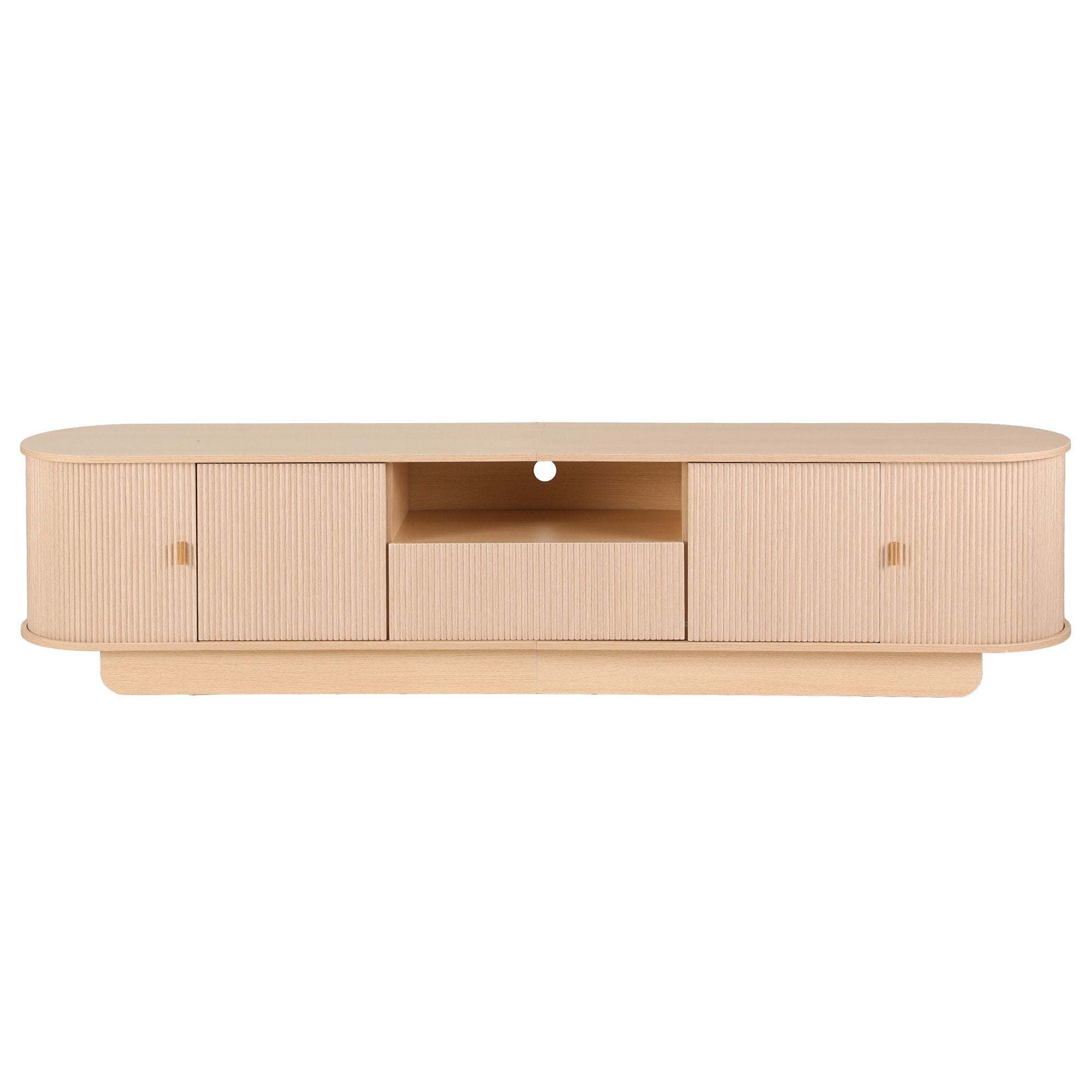 220cm TV Unit with Rounded Edge and Slide Side Cabinet Door - Pine