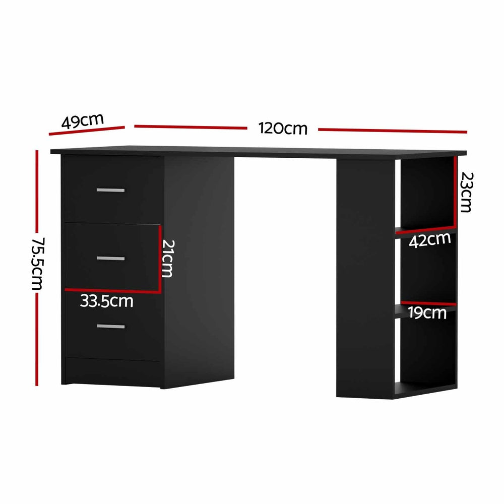 Computer Desk Drawer Shelf Cabinet Black 120CM
