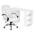 Computer Desk 120cm Executive Office Chair Set PU Leather High Back White