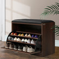 Shoe Storage Bench – Walnut with Black Leather Seat