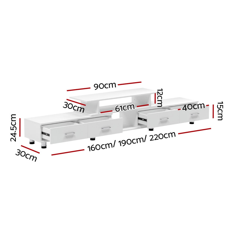 TV Cabinet Entertainment Unit Extendable 160CM To 220CM White