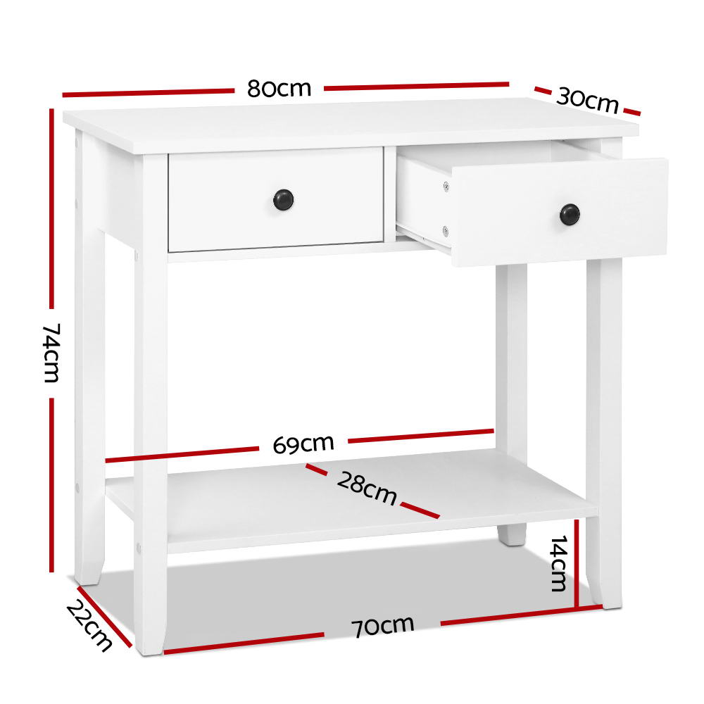 Console Table 2 Drawers 80CM White Chole