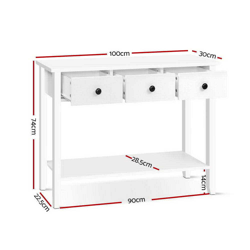 Console Table 3 Drawers 100CM White Chole