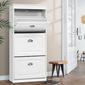 3-Tier Shoe Cabinet ‚Äì White with Retro Metal Handles