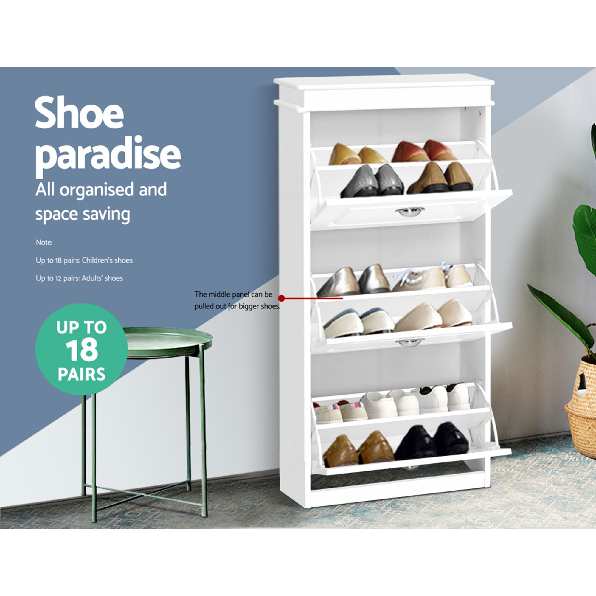 2x Shoe Cabinet Storage Organiser 3 Flip Drawer White