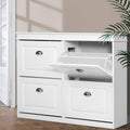 4-Compartment Shoe Cabinet – White with Retro Metal Handles