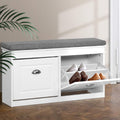 Shoe Cabinet Bench – White with Grey Padded Seat