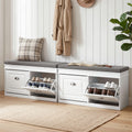 2x Shoe Bench Set Flip Drawer White