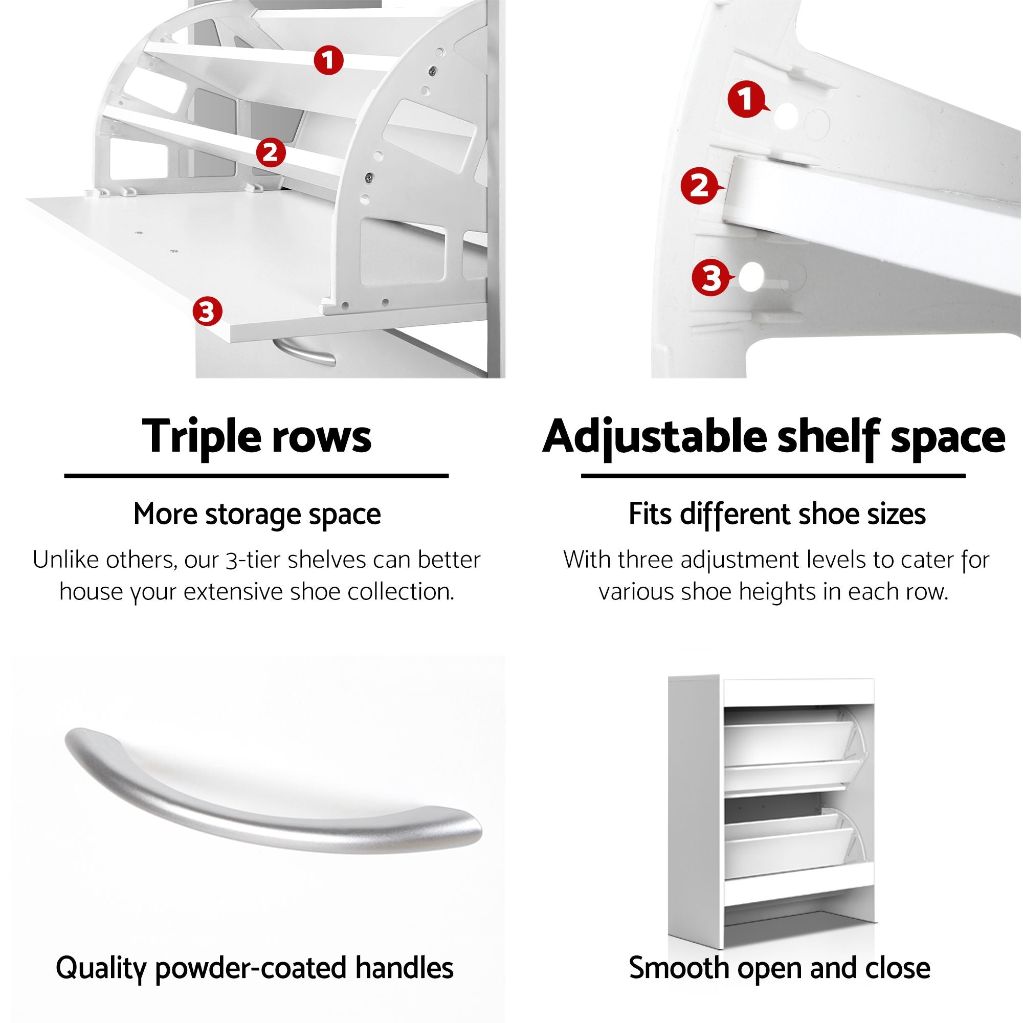 2x Shoe Cabinet Storage Organiser 2 Flip Drawer White