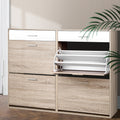 Shoe Cabinet with 4 Compartments & 2 Drawers ‚Äì White & Oak