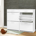 4-Compartment Shoe Cabinet with 2 Drawers – White