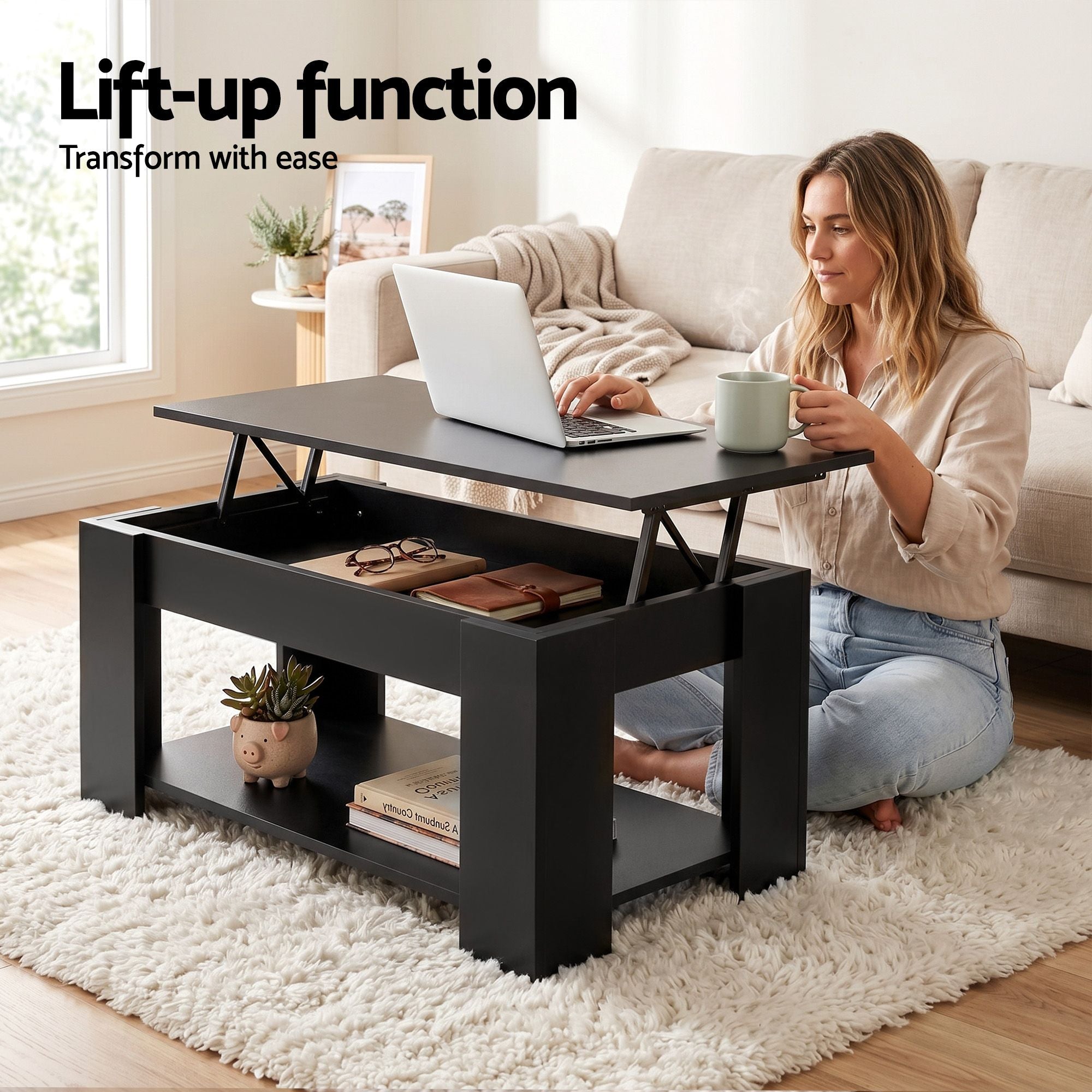 TV Unit & Coffee Table Set Storage Cabinet Black
