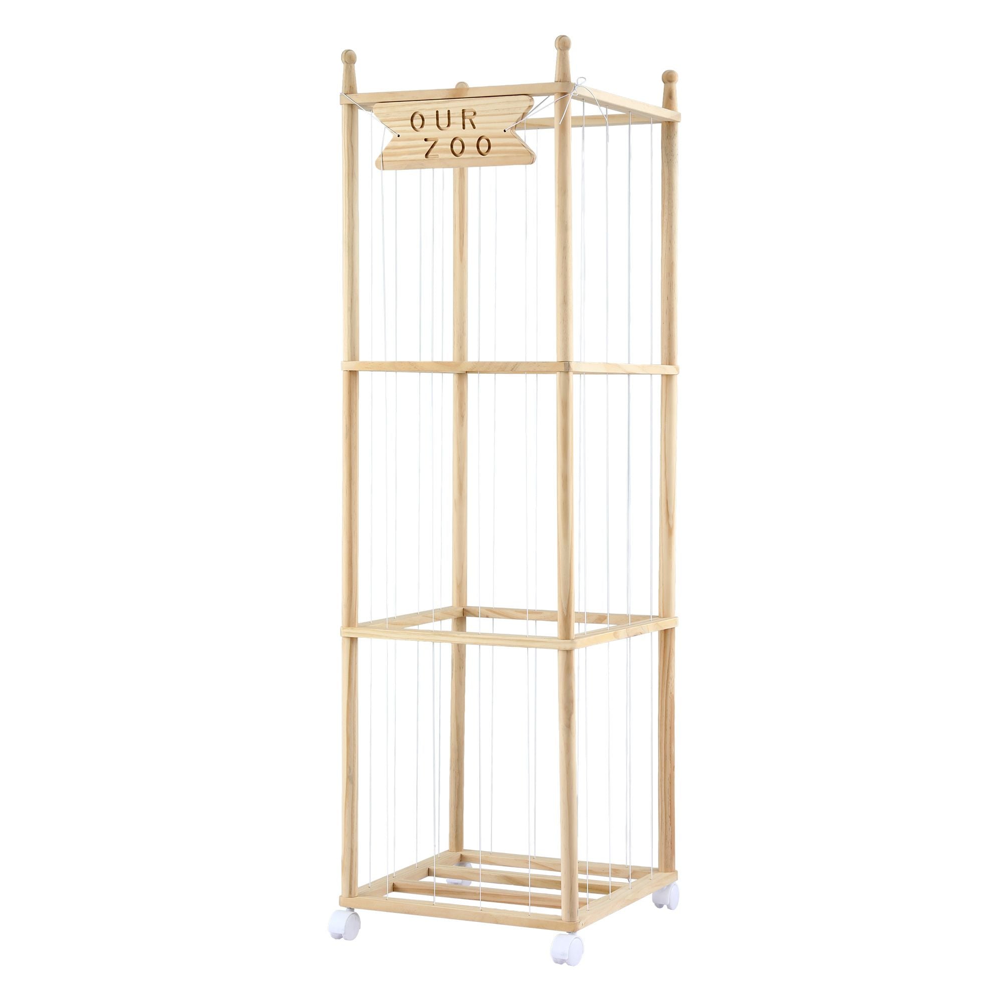 Stuffed Animal Storage Wooden Toy Holder with Wheels Soft Toy Storage Zoo Cage Stuffy Toy Storage Organizers with Elastic Cords for Playroom Bedroom Nursery