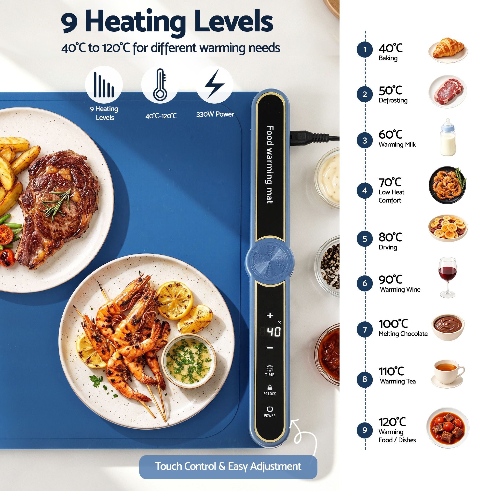 Food Warming Mat 60 x 38cm Electric Food Warmer With Timer
