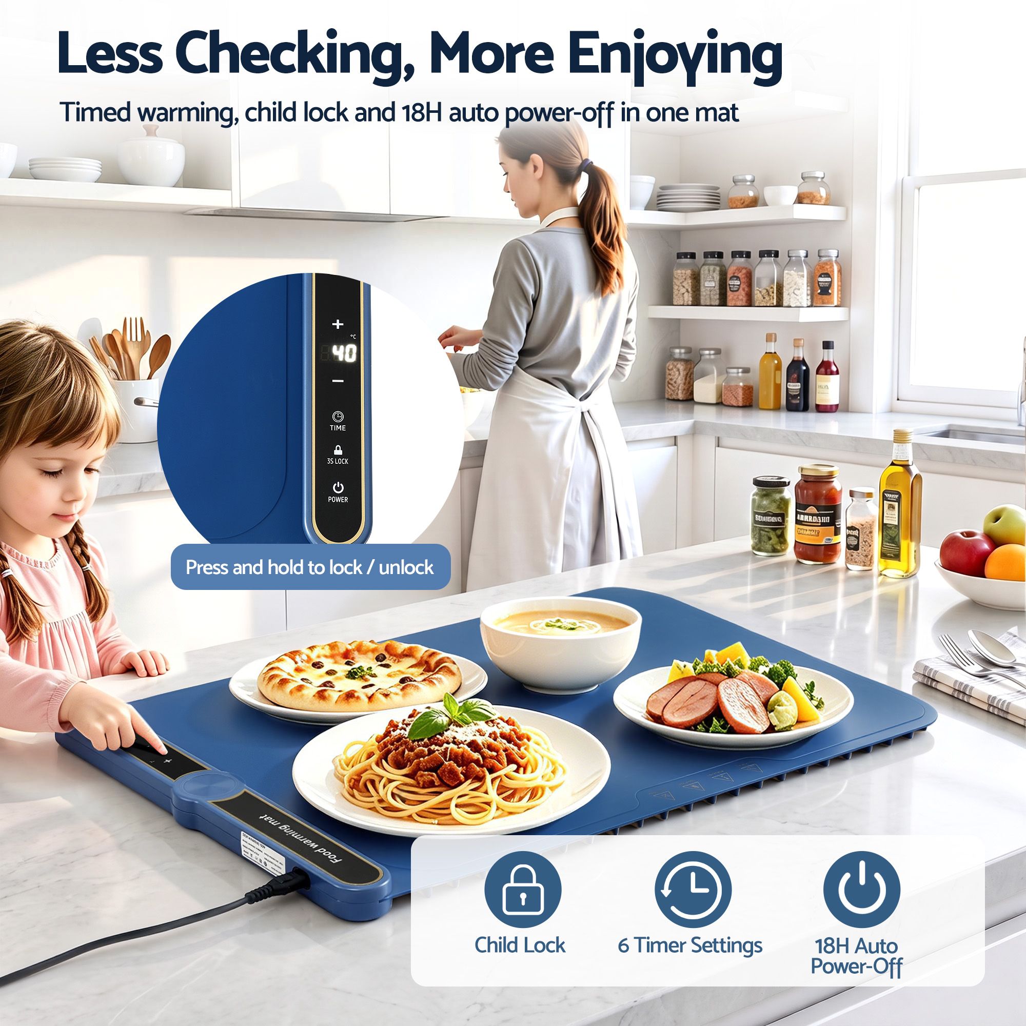 Food Warming Mat 60 x 38cm Electric Food Warmer With Timer