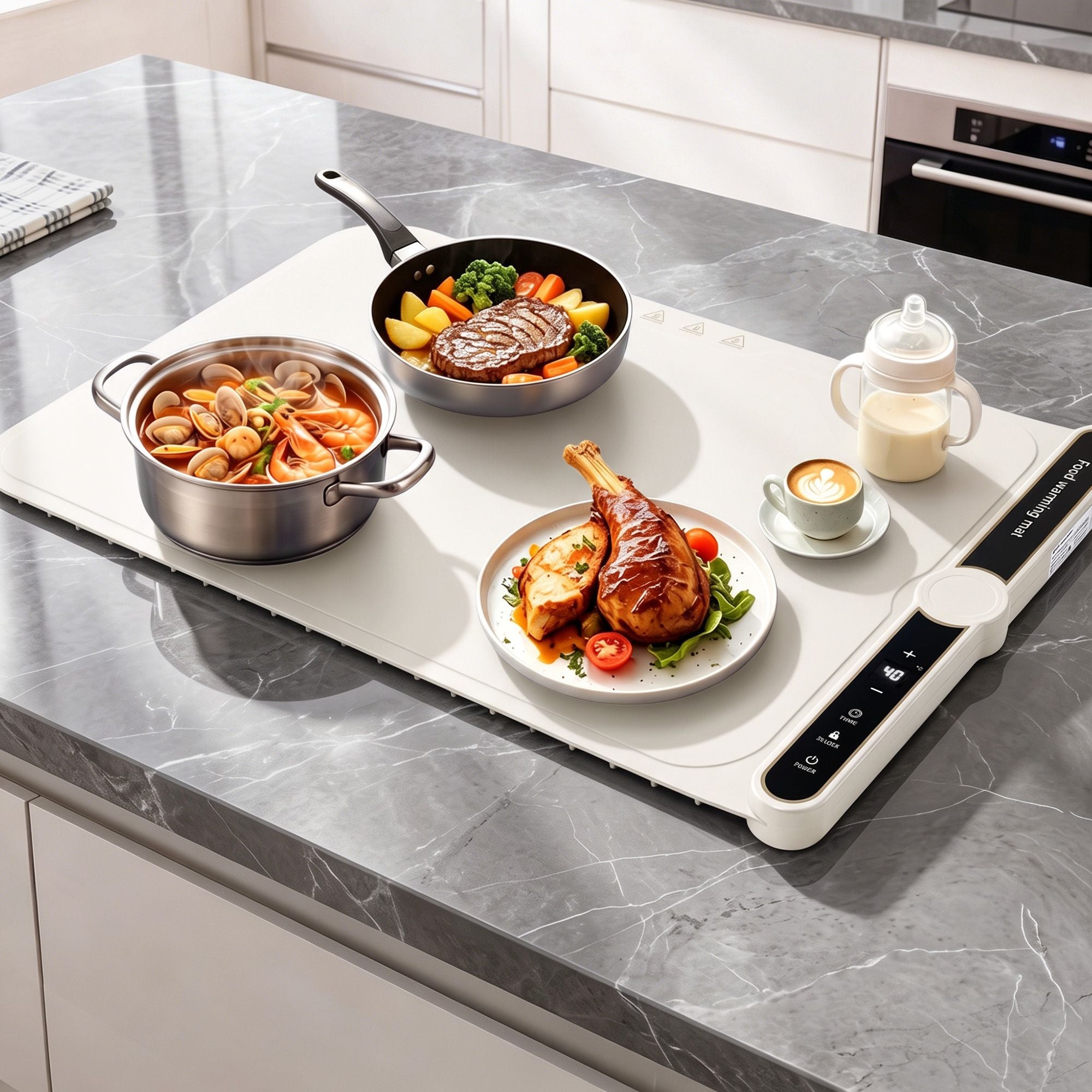Food Warming Mat 60 x 38cm Electric Food Warmer With Timer White