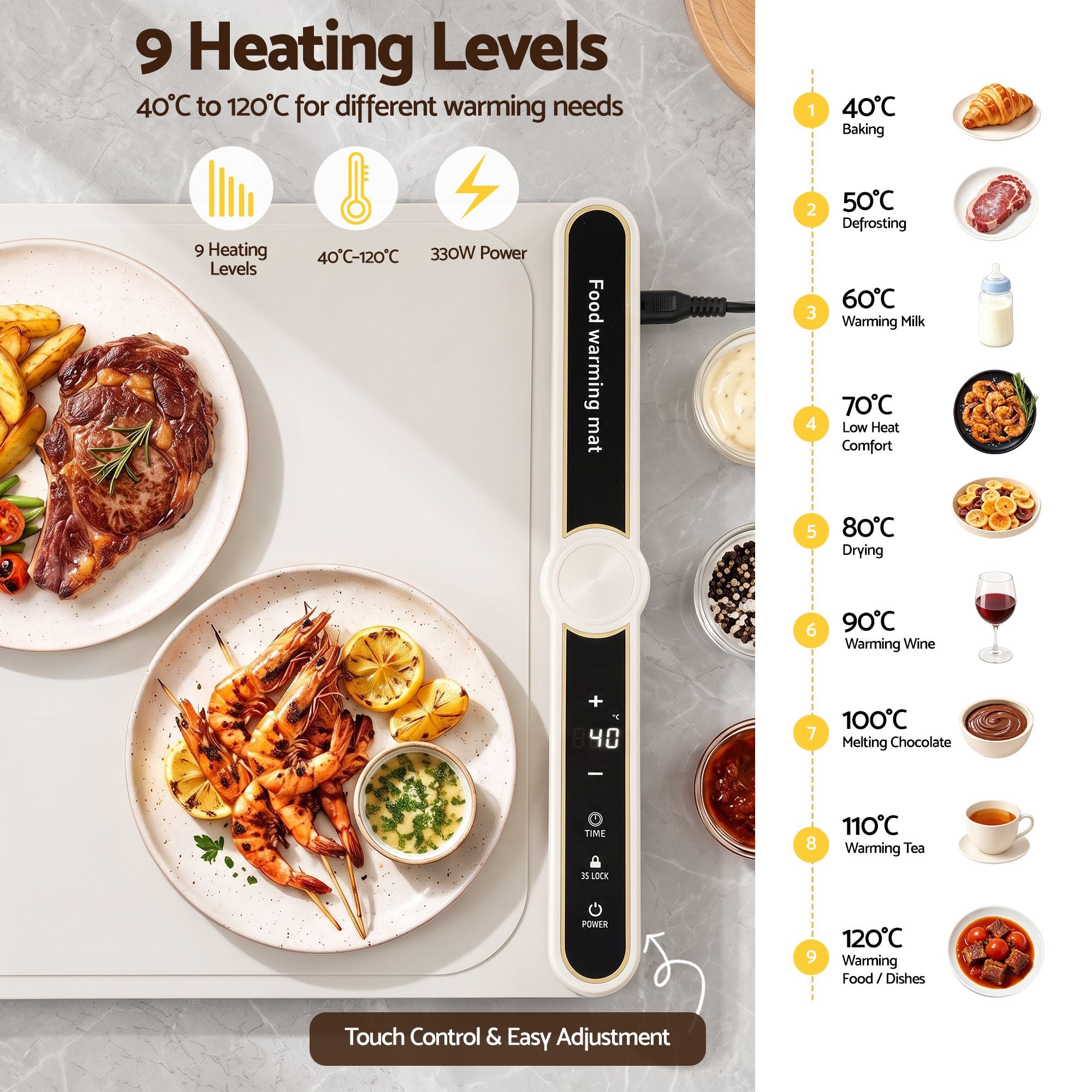 Food Warming Mat 60 x 38cm Electric Food Warmer With Timer White