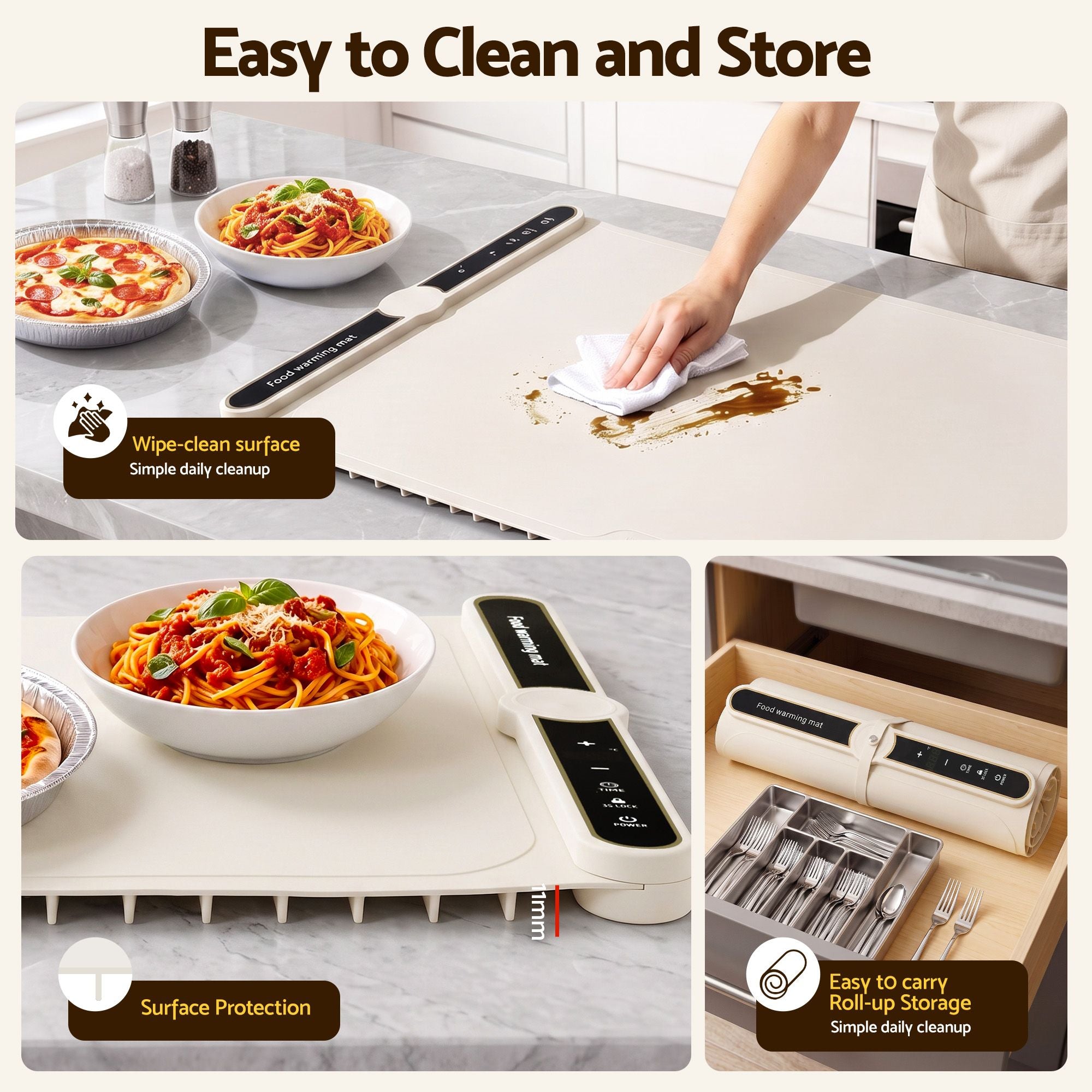 Food Warming Mat 60 x 38cm Electric Food Warmer With Timer White