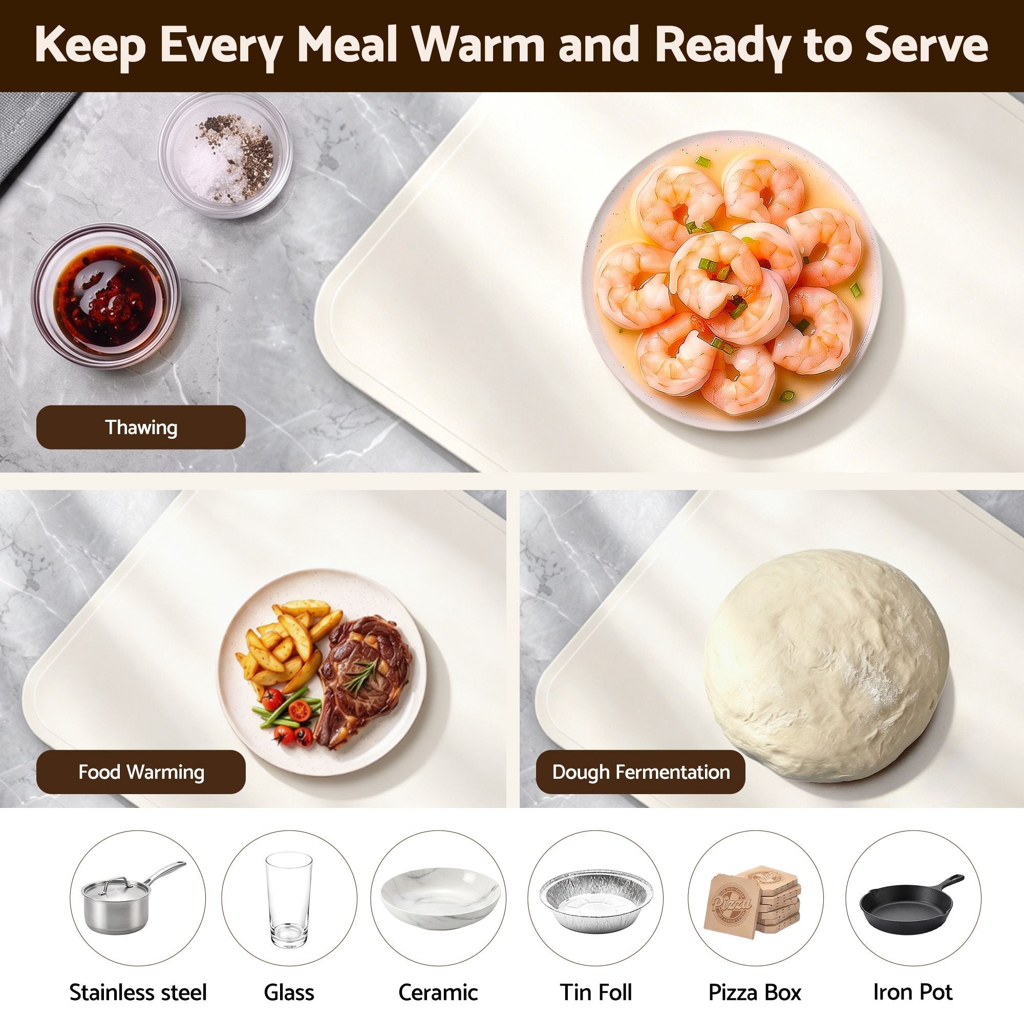 Food Warming Mat 60 x 38cm Electric Food Warmer With Timer White