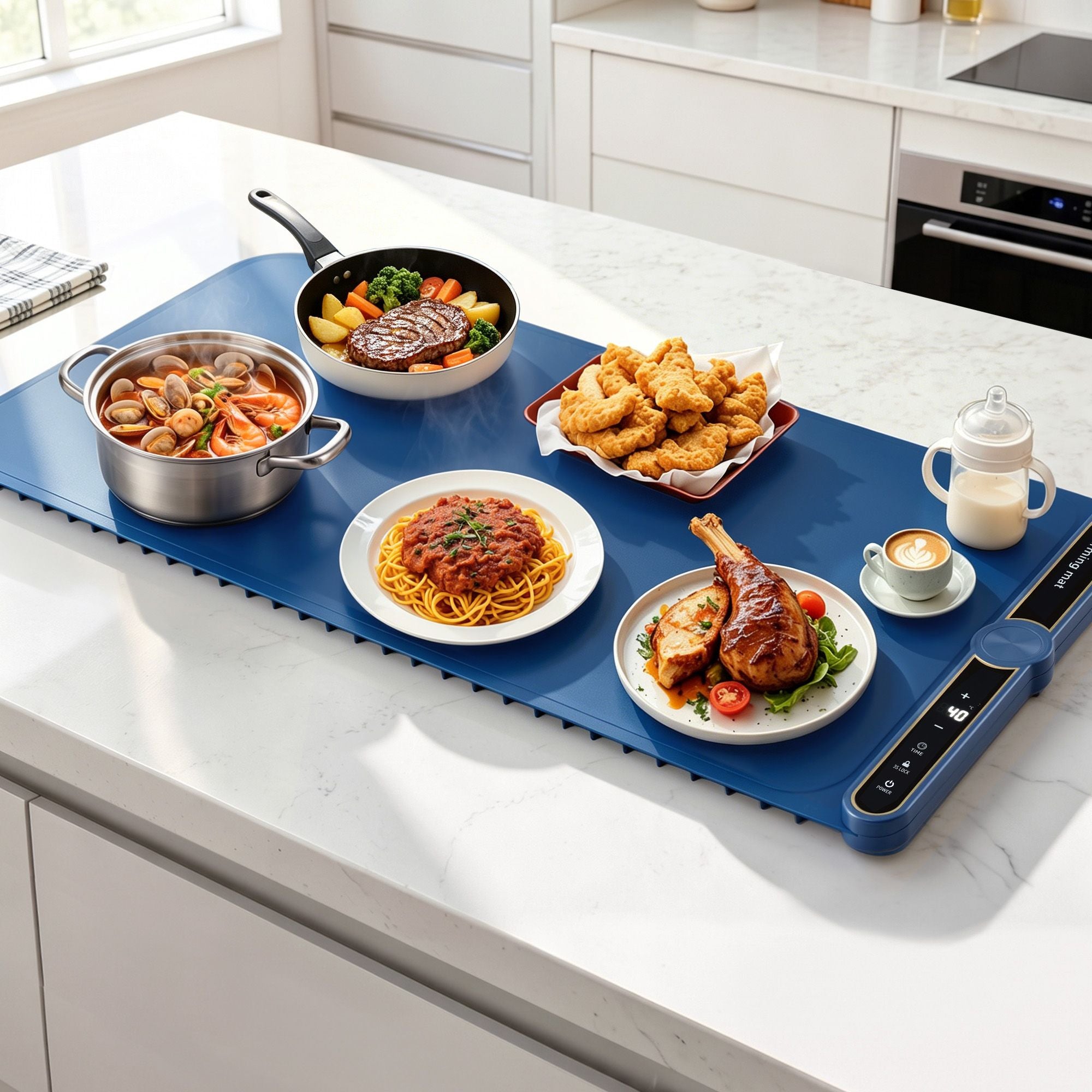 Food Warming Mat 80cm Electric Food Warmer Roll Up Buffet Tray Blue