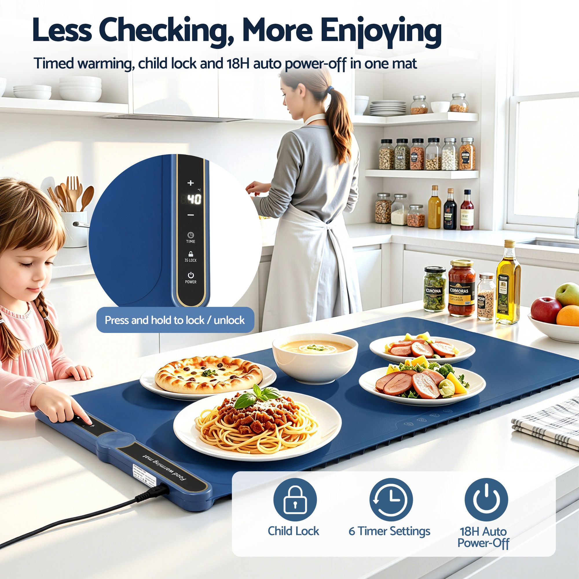 Food Warming Mat 80cm Electric Food Warmer Roll Up Buffet Tray Blue