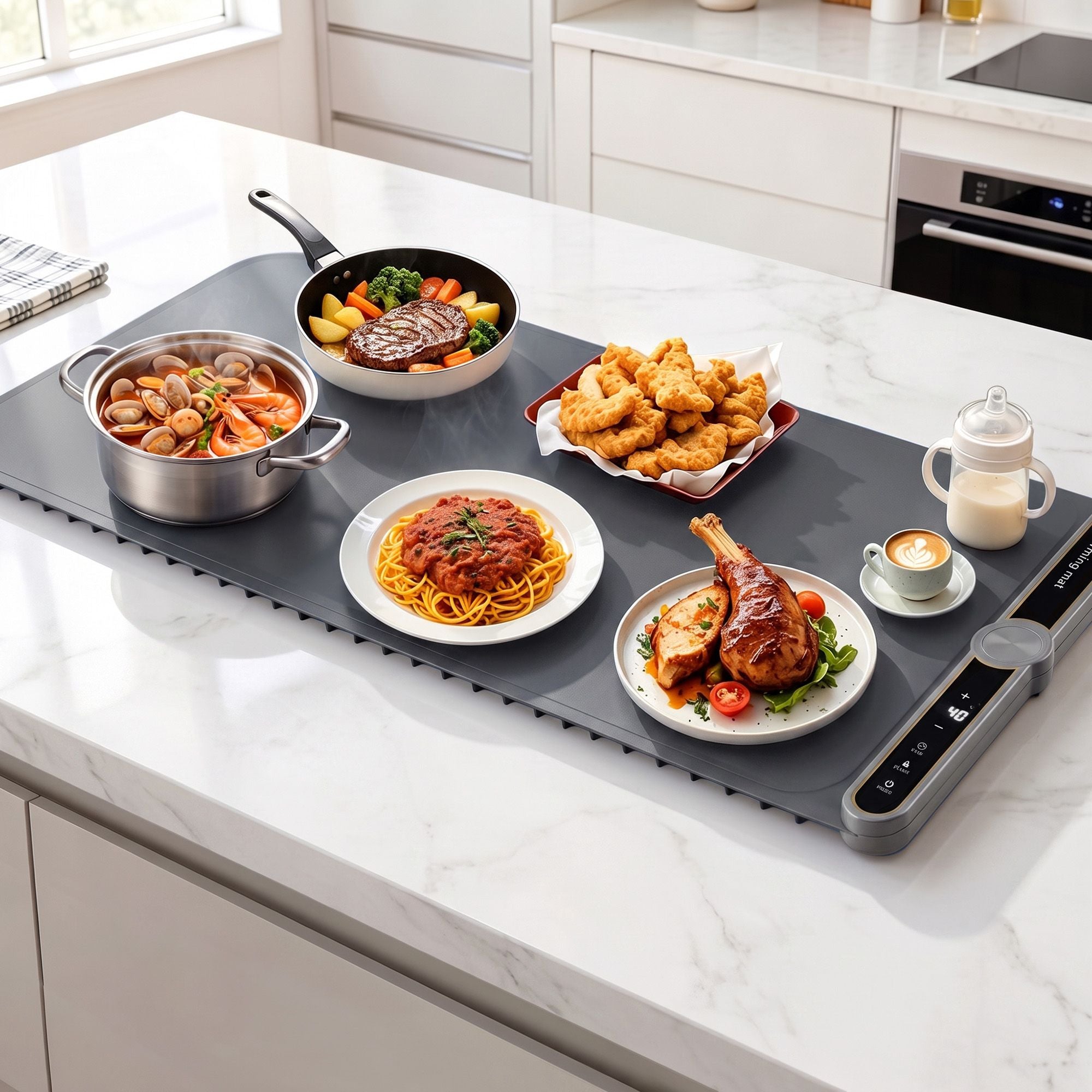 Food Warming Mat 80cm Electric Food Warmer Roll Up Buffet Tray Grey