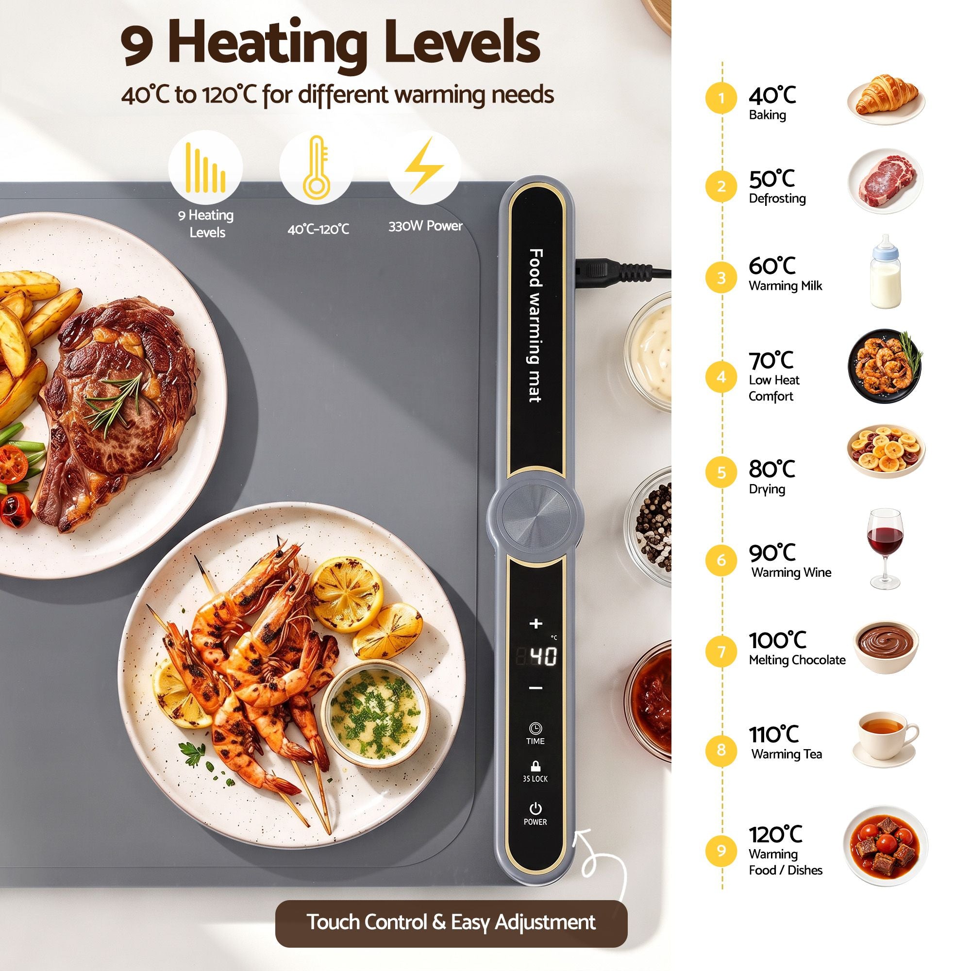 Food Warming Mat 80cm Electric Food Warmer Roll Up Buffet Tray Grey