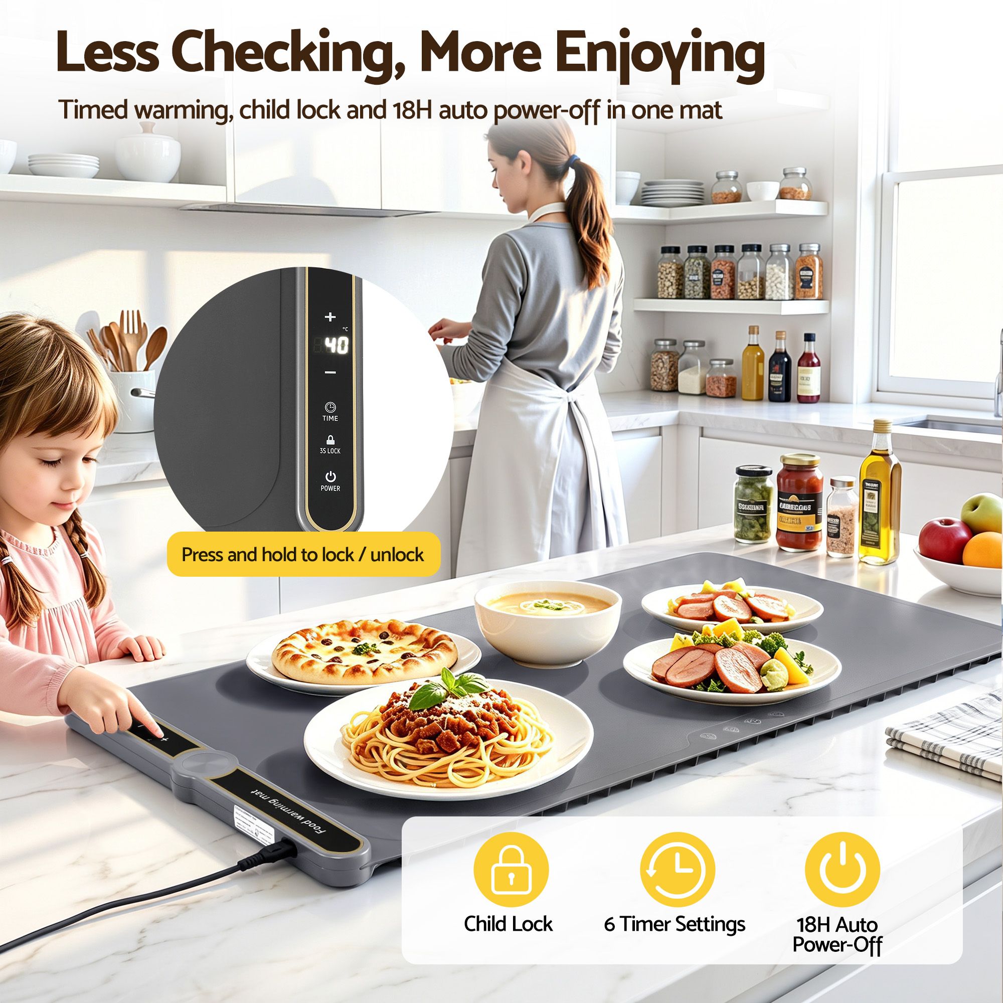 Food Warming Mat 80cm Electric Food Warmer Roll Up Buffet Tray Grey