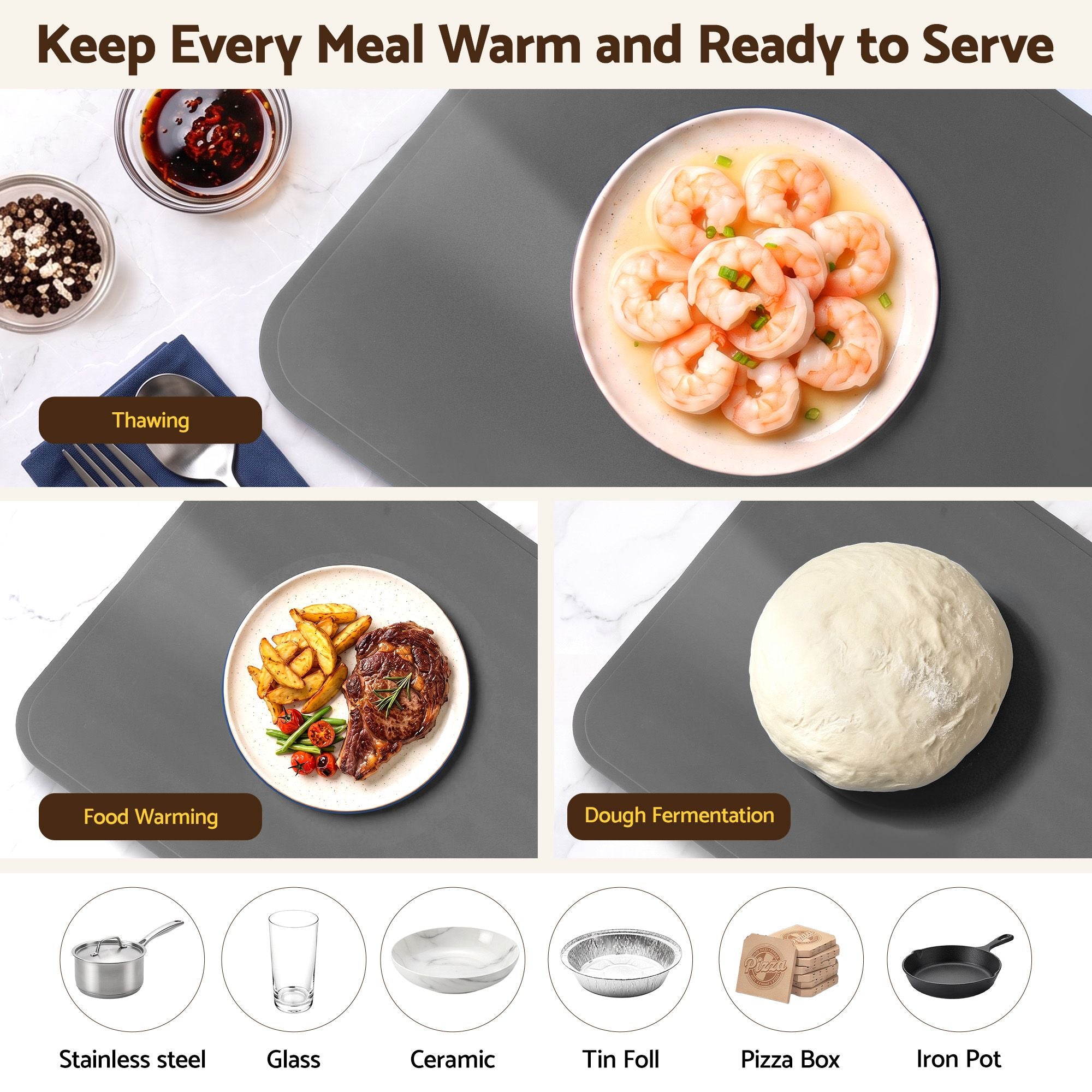 Food Warming Mat 80cm Electric Food Warmer Roll Up Buffet Tray Grey