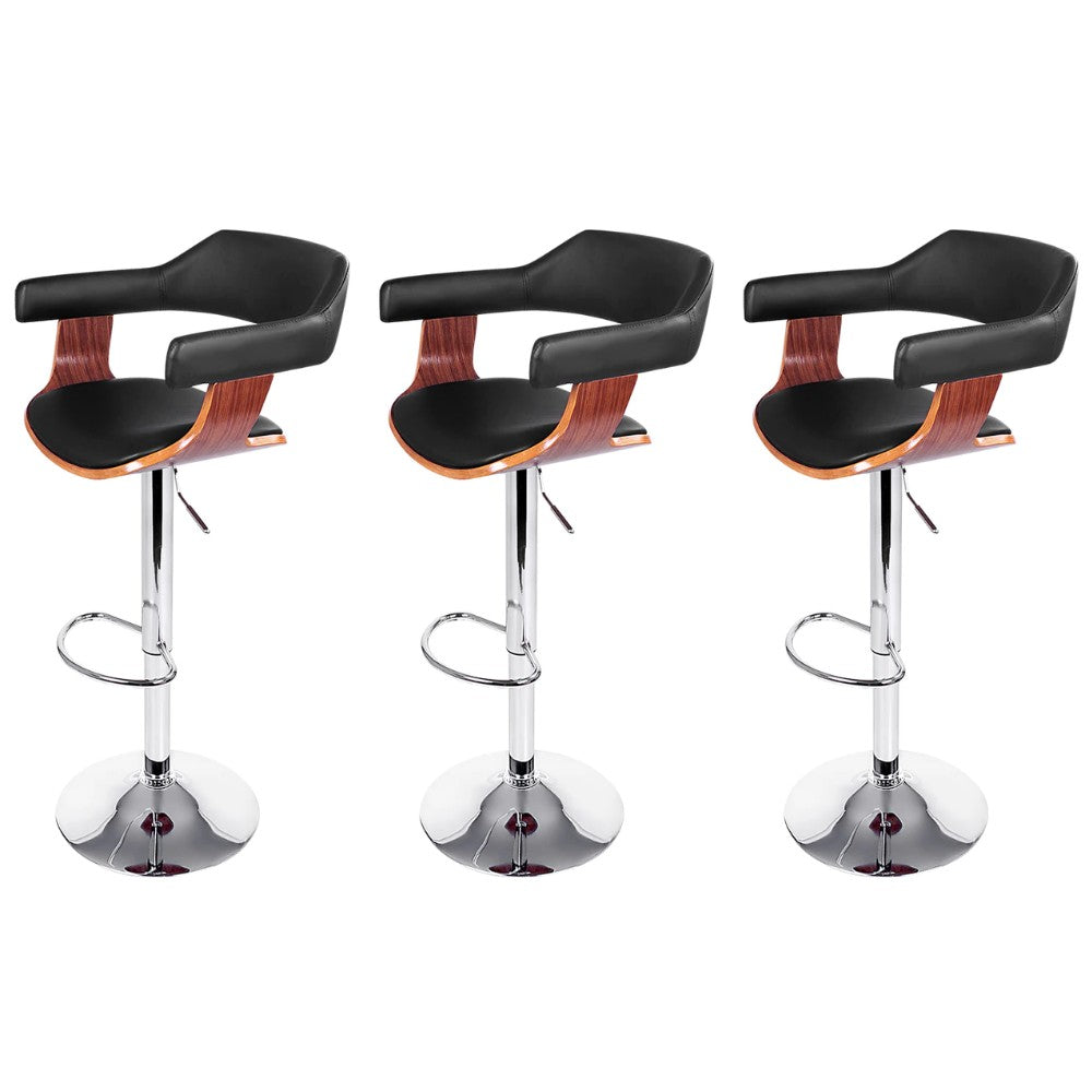 Set of 3 Finley Wooden Gas Lift Bar Stools With Armrest Black