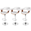 Set of 3 Finley Wooden Gas Lift Bar Stools With Armrest White
