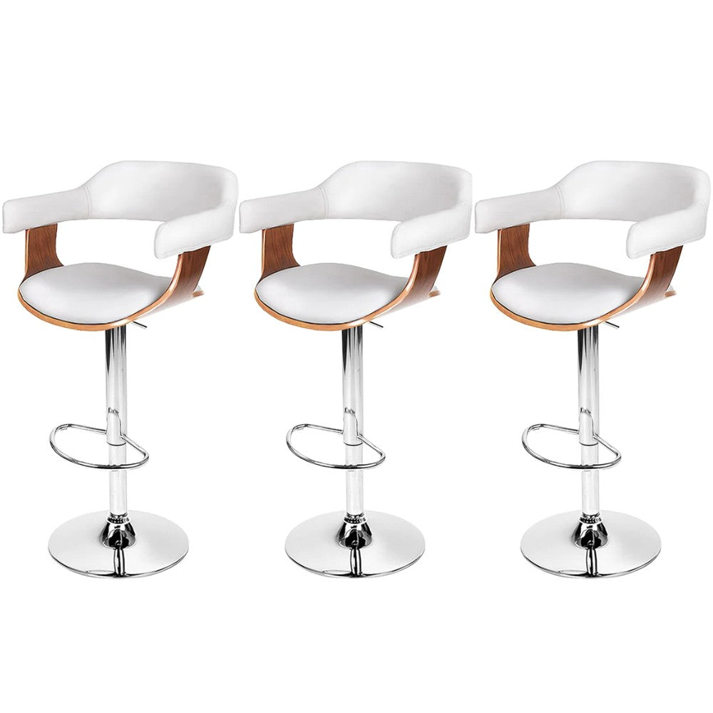 Set of 3 Finley Wooden Gas Lift Bar Stools With Armrest White