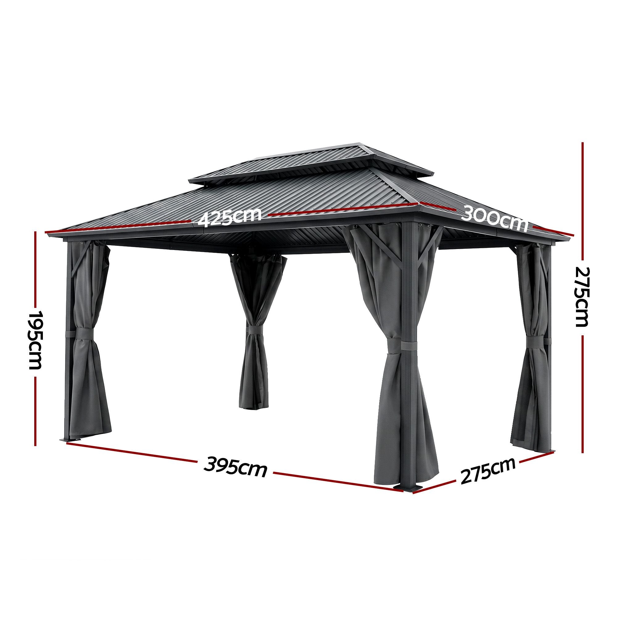 3x4.25m Gazebo Hardtop Steel Roof Outdoor Pavilion