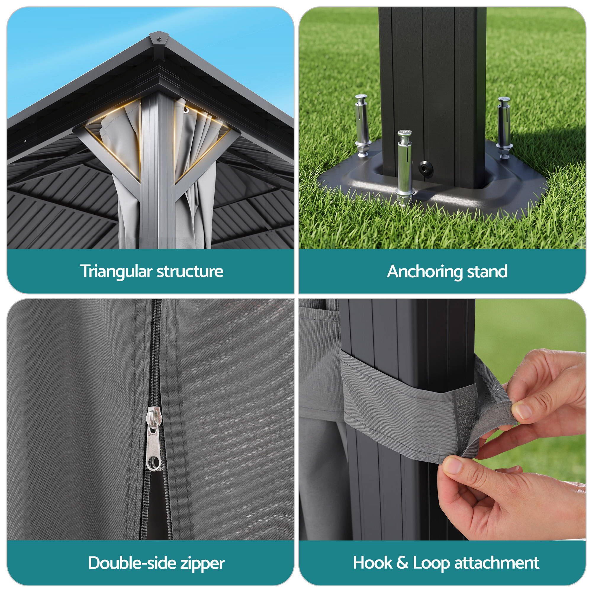 3x4.25m Gazebo Hardtop Steel Roof Outdoor Pavilion
