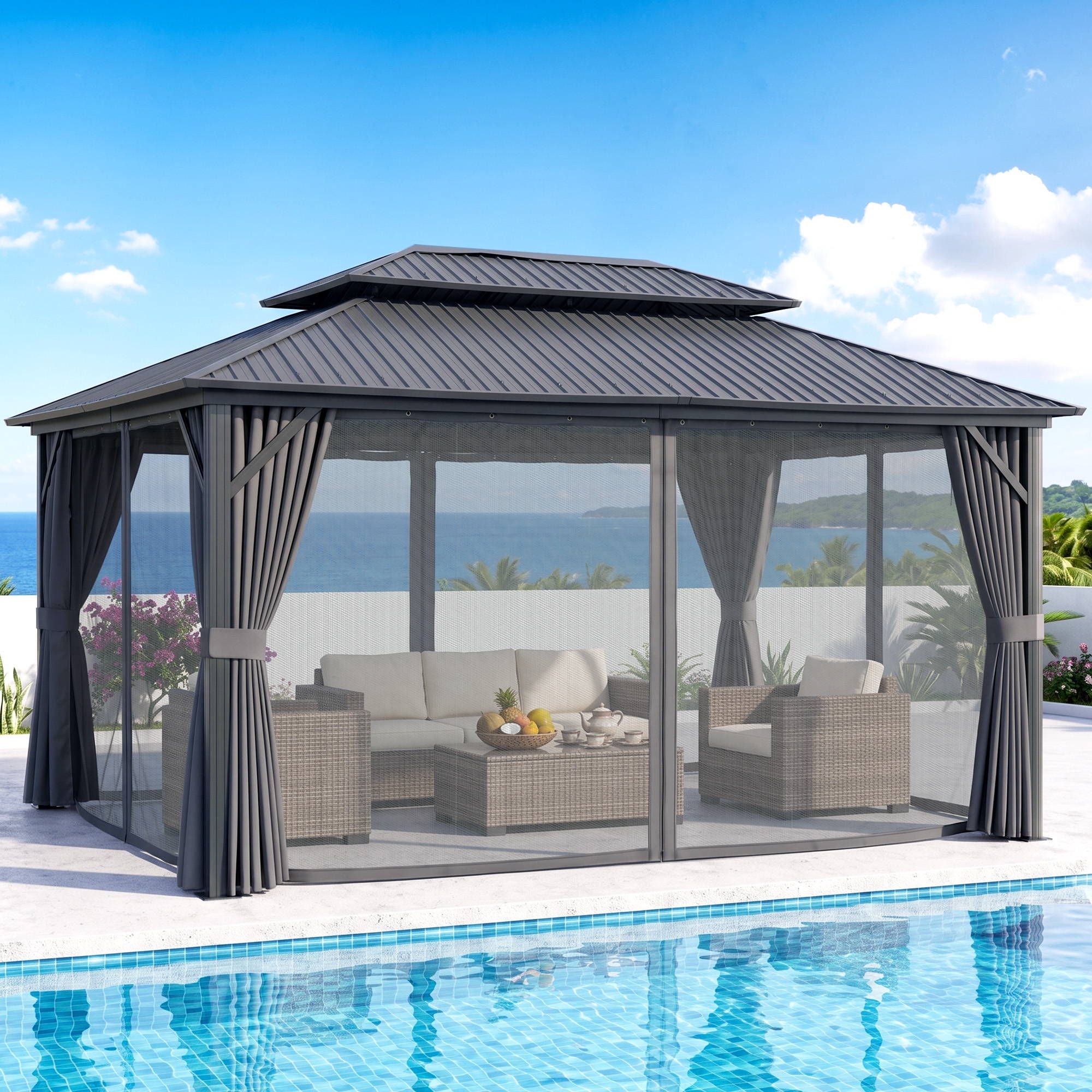 3x4.25m Gazebo Hardtop Steel Roof Outdoor Pavilion