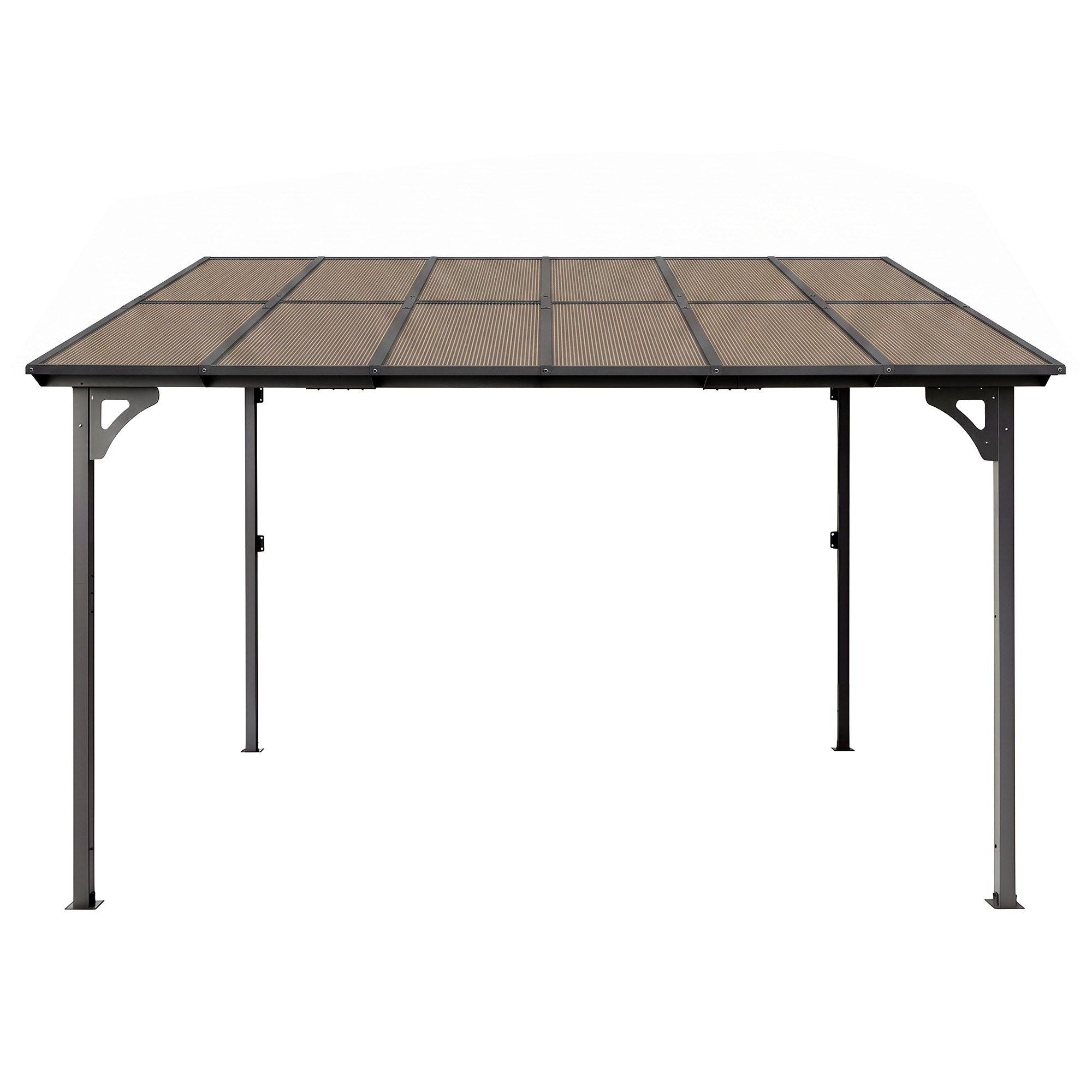 Gazebo Lean-To Pergola Garden Patio Polycarbonate 356cm X 275cm Brown